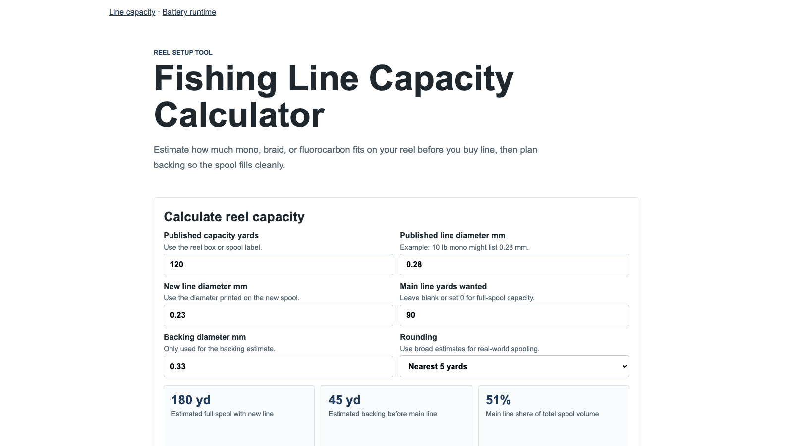 Fishing Calculator Starter: Line Capacity and Battery Runtime