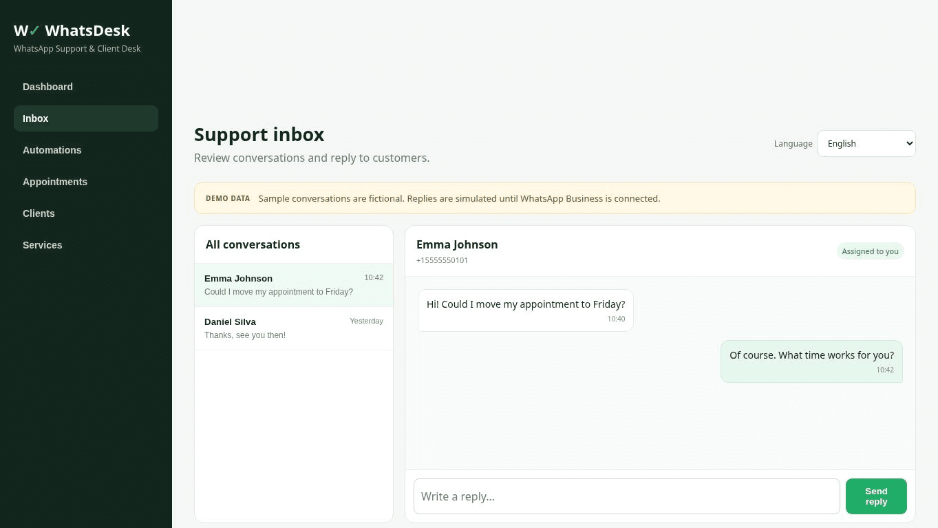 WhatsDesk — WhatsApp Support Inbox & Appointment CRM